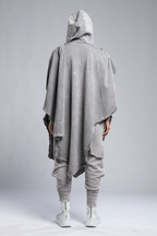 Womens Hooded Poncho with Attached Scarf - Grey