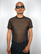 FAC SHOP - Pinstripe Glitter Mesh Shirt - Black