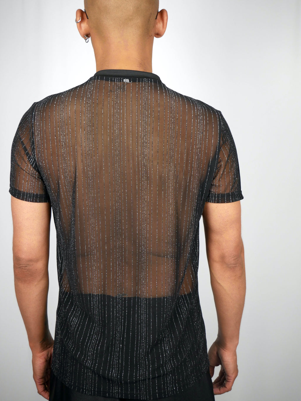 FAC SHOP - Pinstripe Glitter Mesh Shirt - Black