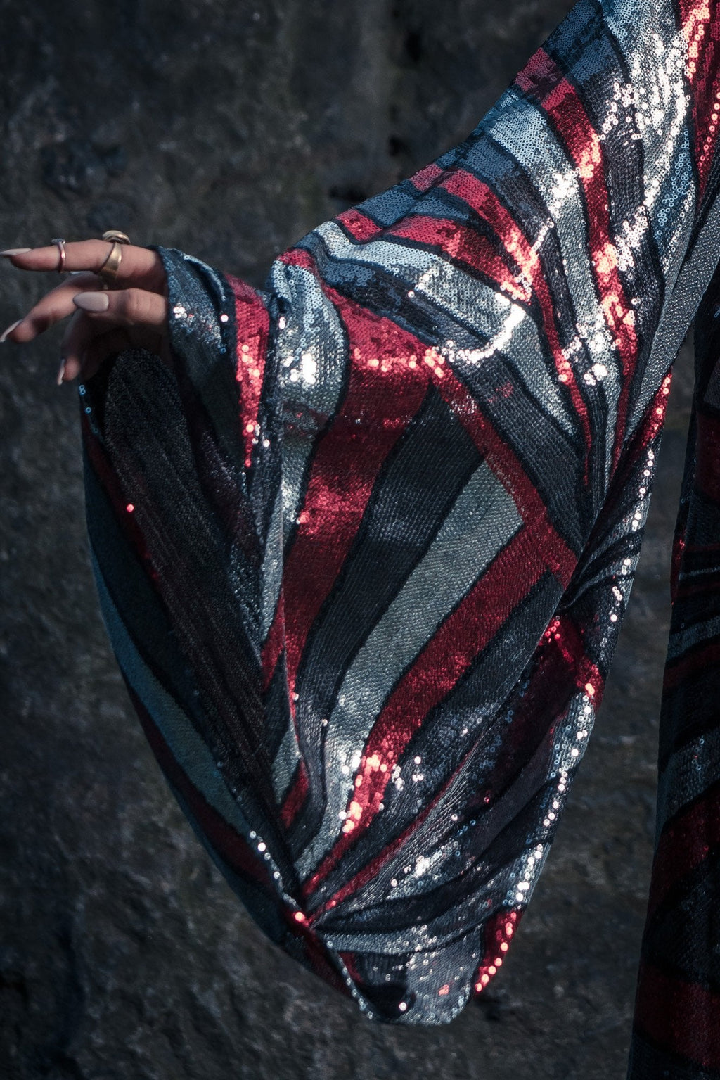 Solar Energy Sequin Kimono (Red/Silver/Black)