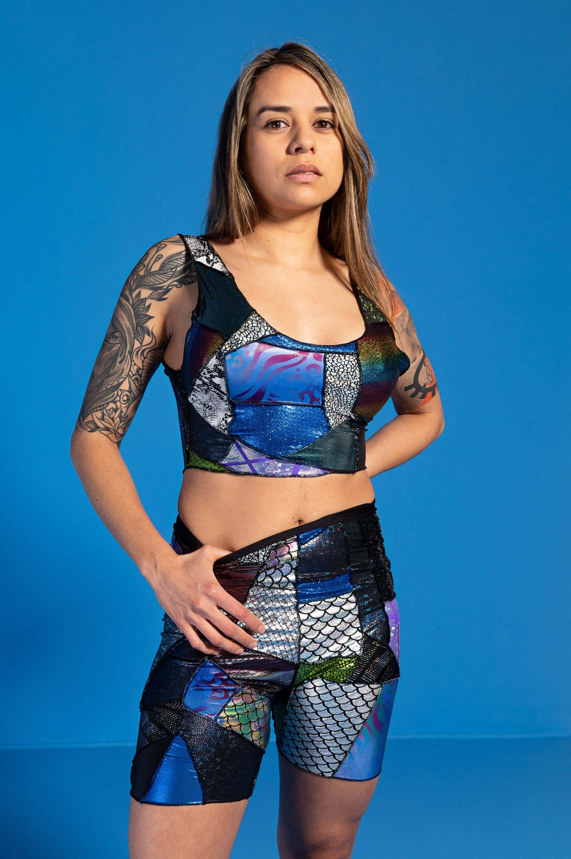 ZERO WASTE Patchwork Biker Shorts