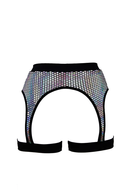 Exes Lingerie - Leg Harness – Holographic Silver