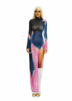BONG Gradient High Neck Split Dress