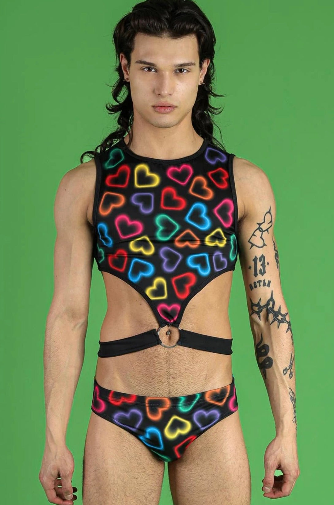 Devil Walking - Neon hearts crop top - Rainbow