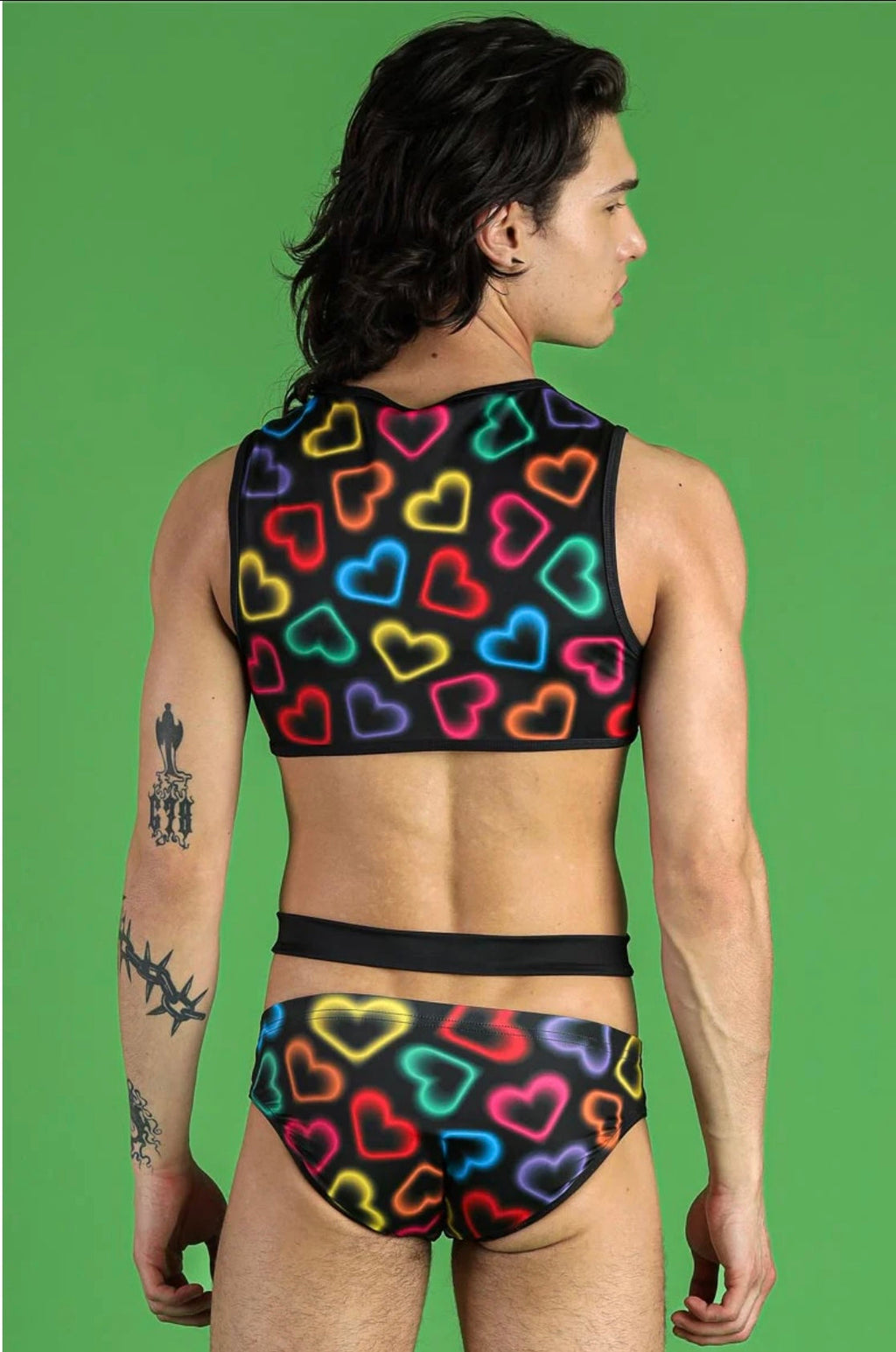Devil Walking - Neon hearts crop top - Rainbow