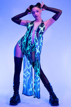 Devil Walking - Spirit Distortion maxi scarf top - Black and green