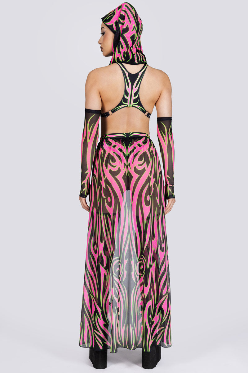 Devil Walking - Tribal Empress Maxi Skirt – Green and Pink