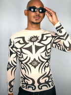 FAC SHOP - Tribal Mesh Longsleeve Top - Nude