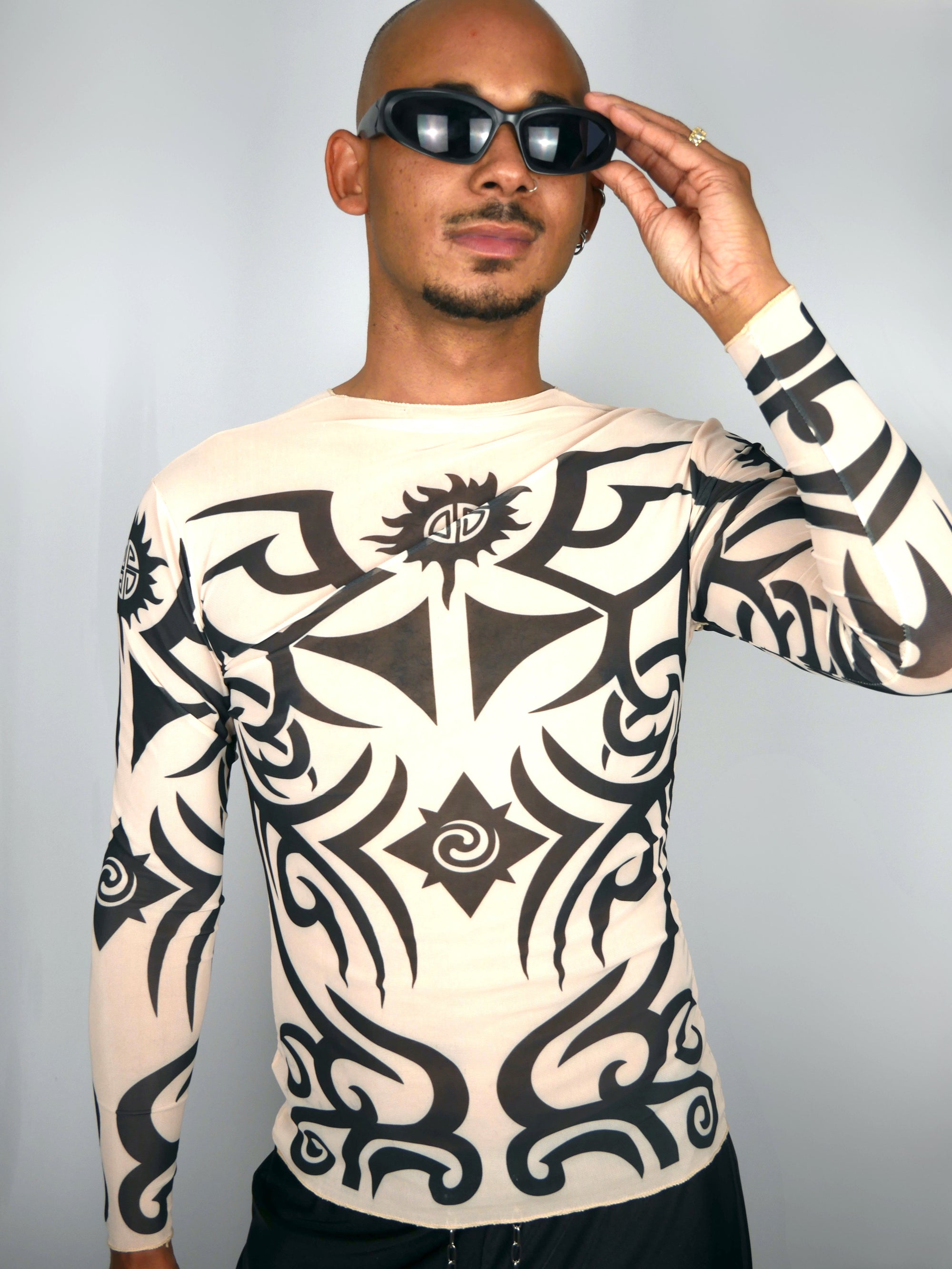 FAC SHOP - Tribal Mesh Longsleeve Top - Nude