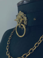 House of Marmol - Choker with golden lion's head, spikes and chain - Black, vegan leather and metal