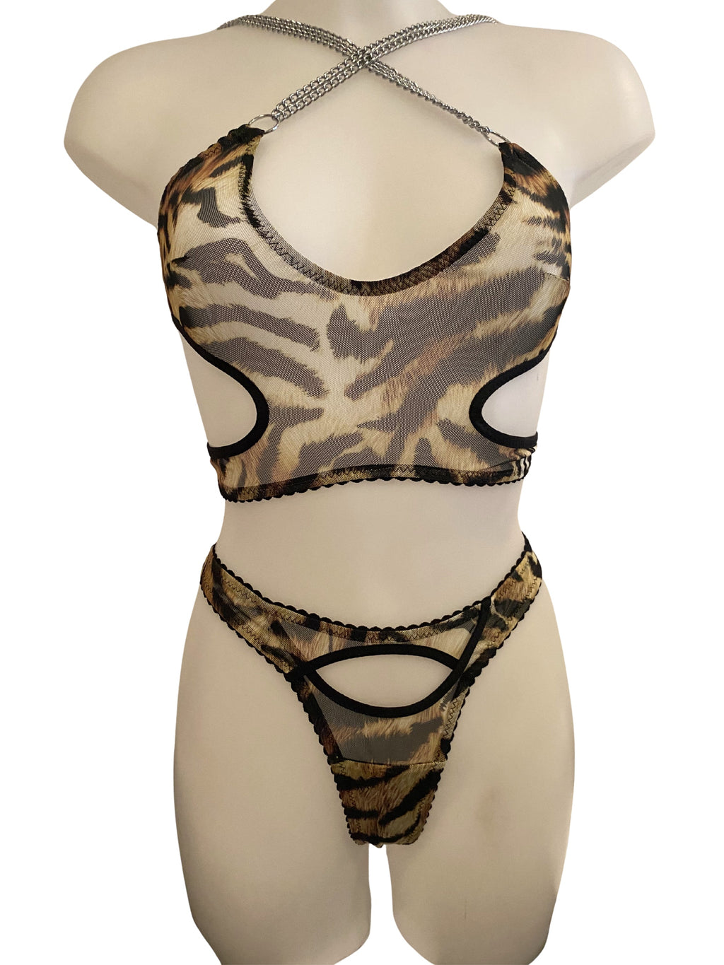 Kat Maunz - Cut out string zebra print mesh - Brown