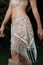 (4 in 1) Cream Laser Cut Mandala Fringe Shawl/Top/Skirt
