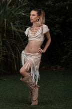 (4 in 1) Cream Laser Cut Mandala Fringe Shawl/Top/Skirt